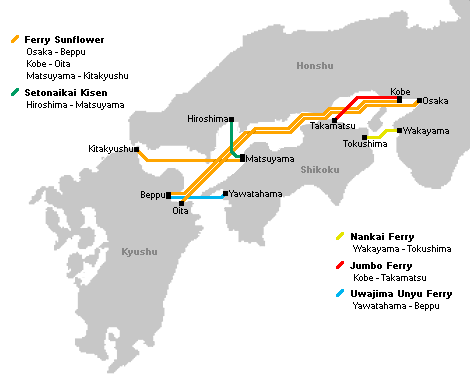 Japan Seto Inland Sea (Seto Naikai) Ferry Route Map